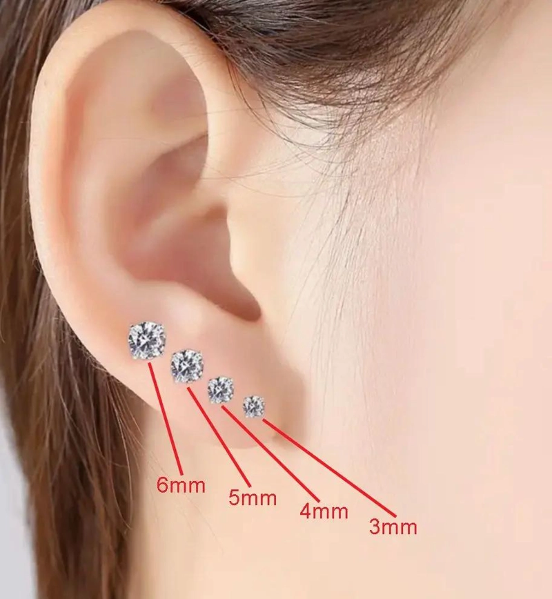 AROS DE ACERO QUIRURGICO CON ZIRCONIA CRISTAL DE 4 MM EN PAR - 3