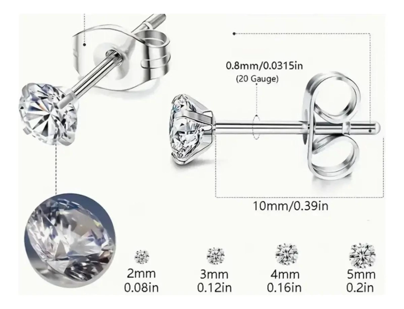 AROS DE ACERO QUIRURGICO CON ZIRCONIA CRISTAL DE 4 MM EN PAR - 5