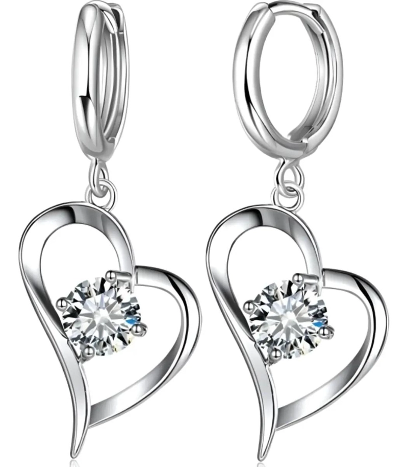 PENDIENTES ELEGANTES DE PLATA 925 CON DISEÑO DE CORAZON PARA MUJER - 1