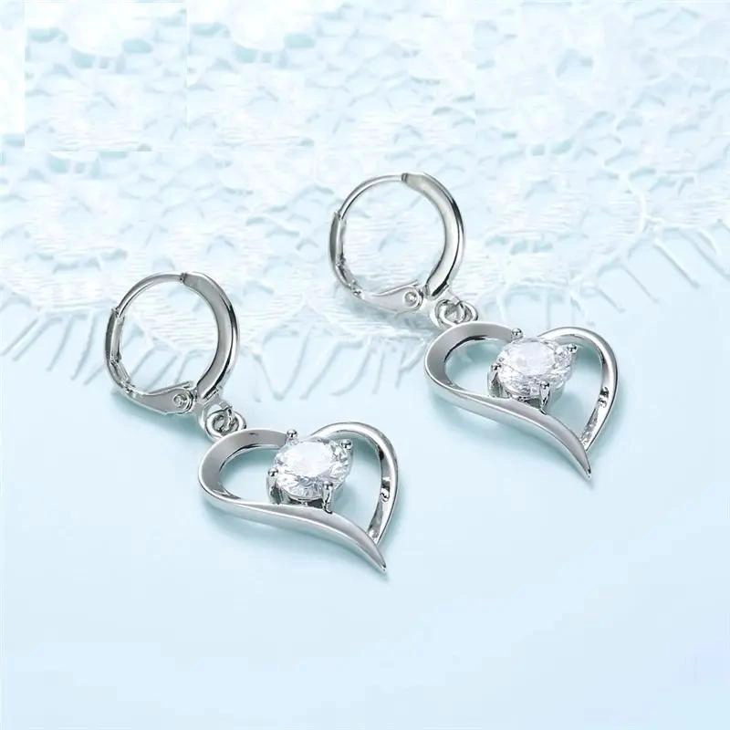PENDIENTES ELEGANTES DE PLATA 925 CON DISEÑO DE CORAZON PARA MUJER - 2
