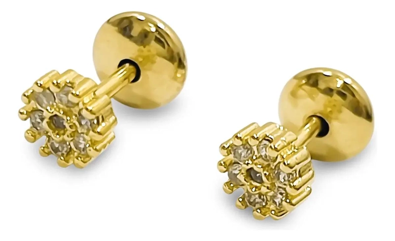 AROS PARA BEBE  CON DISEÑO DE FLOR Y MICRO CIRCONES ENCHAPADOS EN ORO 18K - 1