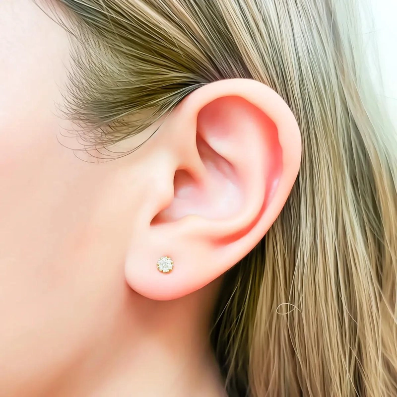 AROS PARA BEBE  CON DISEÑO DE FLOR Y MICRO CIRCONES ENCHAPADOS EN ORO 18K - 3