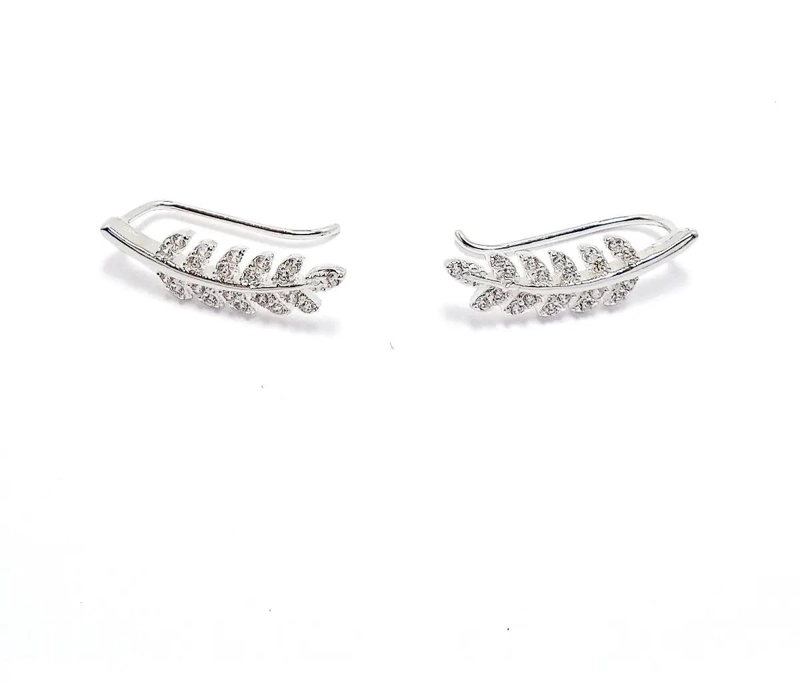 AROS TREPADORES CON DISEÑO DE RAMA Y CIRCONES EN PLATA FINA 925 - 1