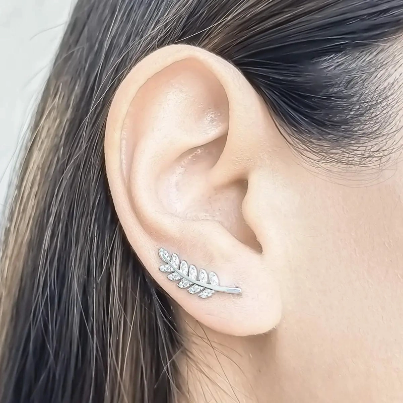 AROS TREPADORES CON DISEÑO DE RAMA Y CIRCONES EN PLATA FINA 925 - 3