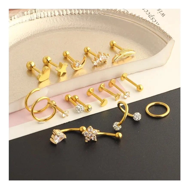 SET DE 17 ARETES PARA OREJA EN ACERO INOXIDABLE PARA CARTILAGO - 2