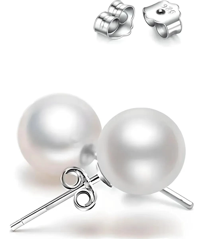 PENDIENTES DE PLATA 925 CON PERLAS Y AROS COLGANTES PARA MUJER - 1