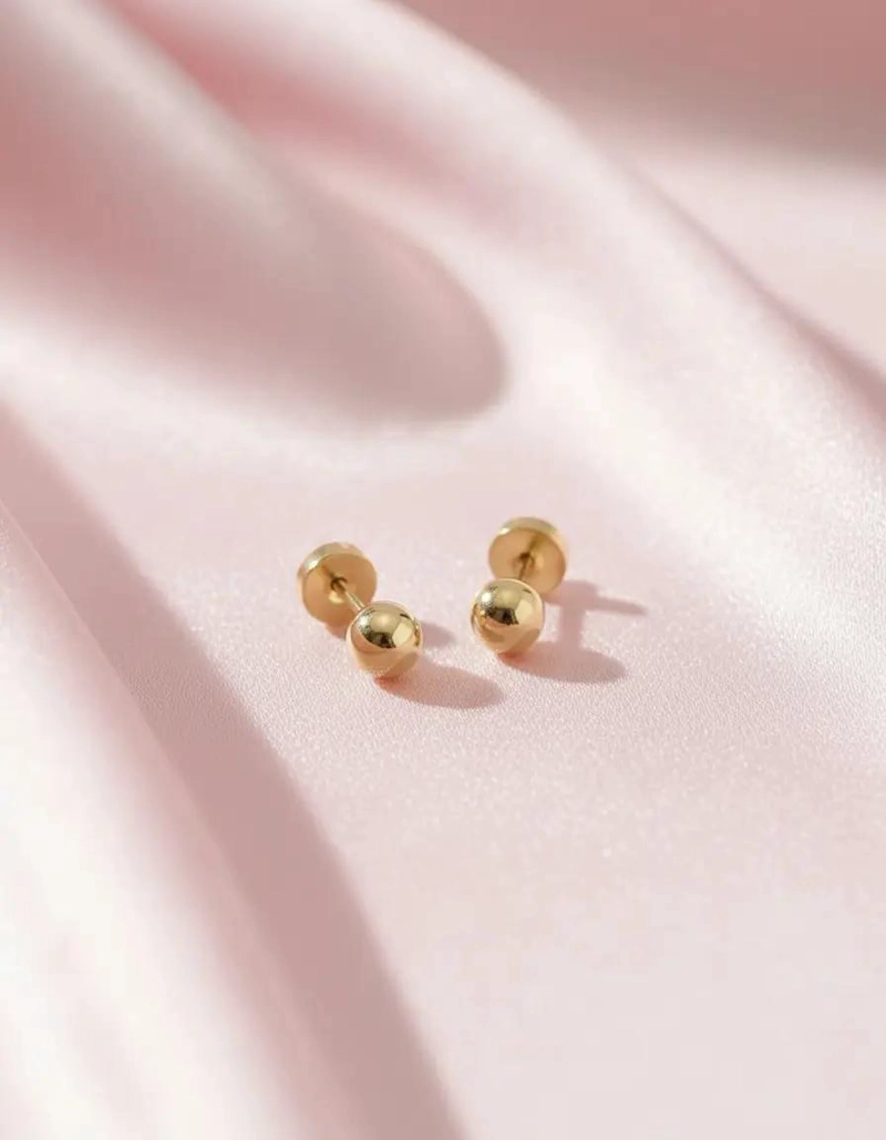 AROS DE ORO PARA BEBE  CON DISEÑO DE BOLITA DE 4 MILIMETROS - 2