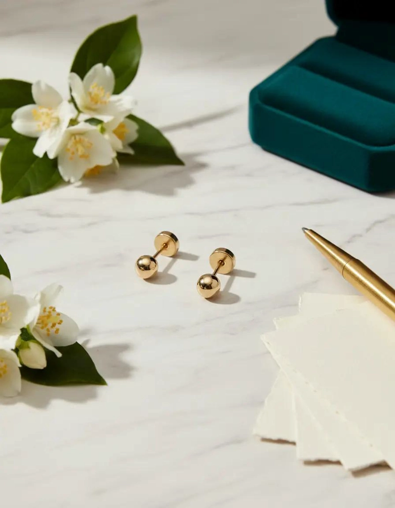 AROS DE ORO PARA BEBE  CON DISEÑO DE BOLITA DE 4 MILIMETROS - 3