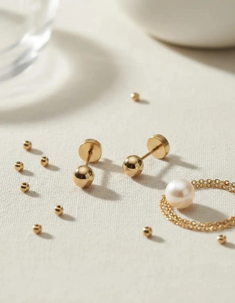 AROS DE ORO PARA BEBE  CON DISEÑO DE BOLITA DE 4 MILIMETROS - 4