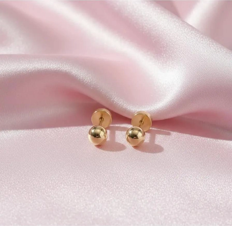 AROS DE ORO PARA BEBE  CON DISEÑO DE BOLITA DE 4 MILIMETROS - 5
