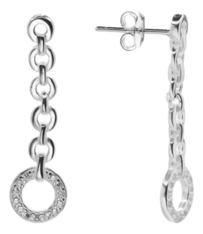 AROS DE PLATA 925 CON ESLABON REDONDO Y CIRCONES PARA MUJER - 1