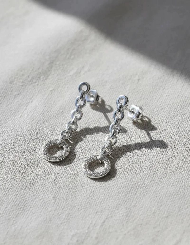 AROS DE PLATA 925 CON ESLABON REDONDO Y CIRCONES PARA MUJER - 2