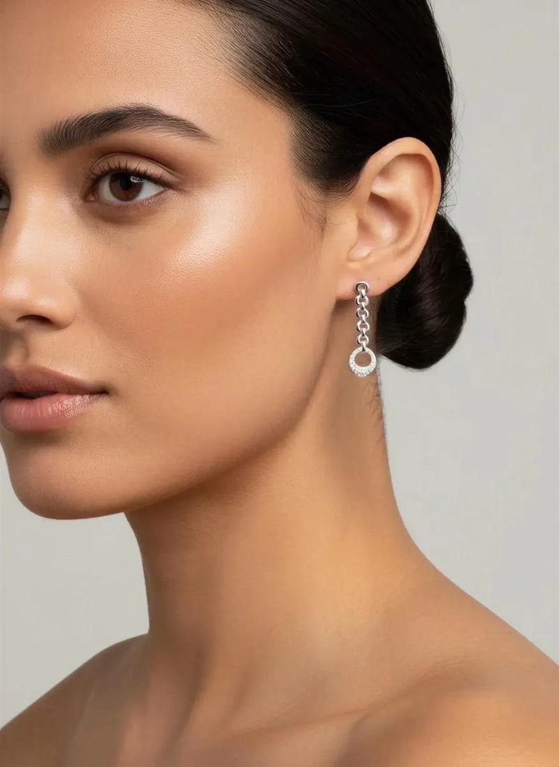 AROS DE PLATA 925 CON ESLABON REDONDO Y CIRCONES PARA MUJER - 3