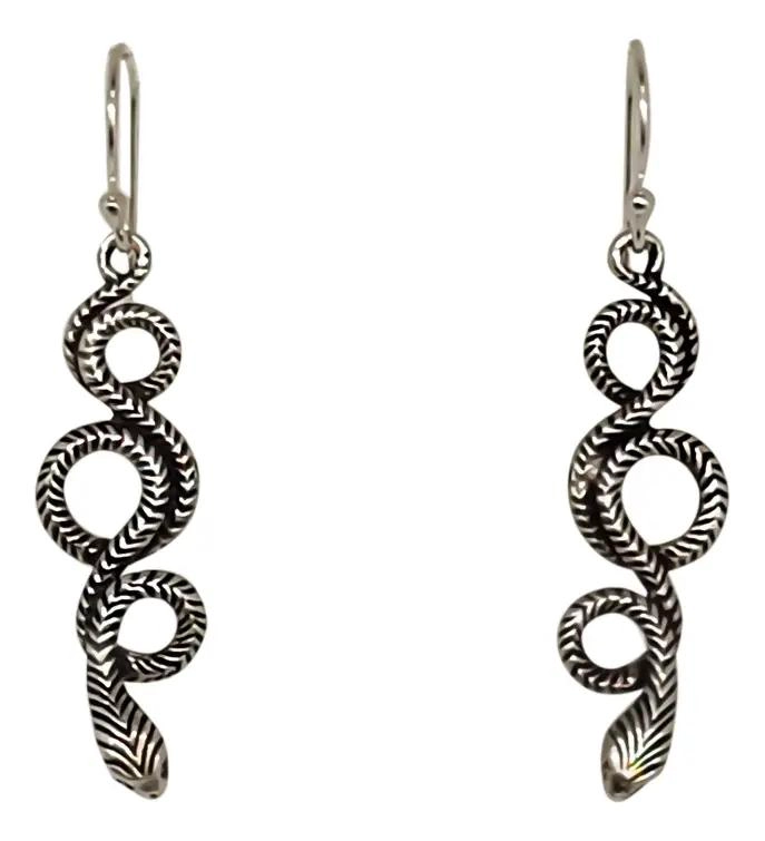 AROS COLGANTES CON DISEÑO DE SERPIENTE EN PLATA FINA 925 ENVEJECIDA - 1