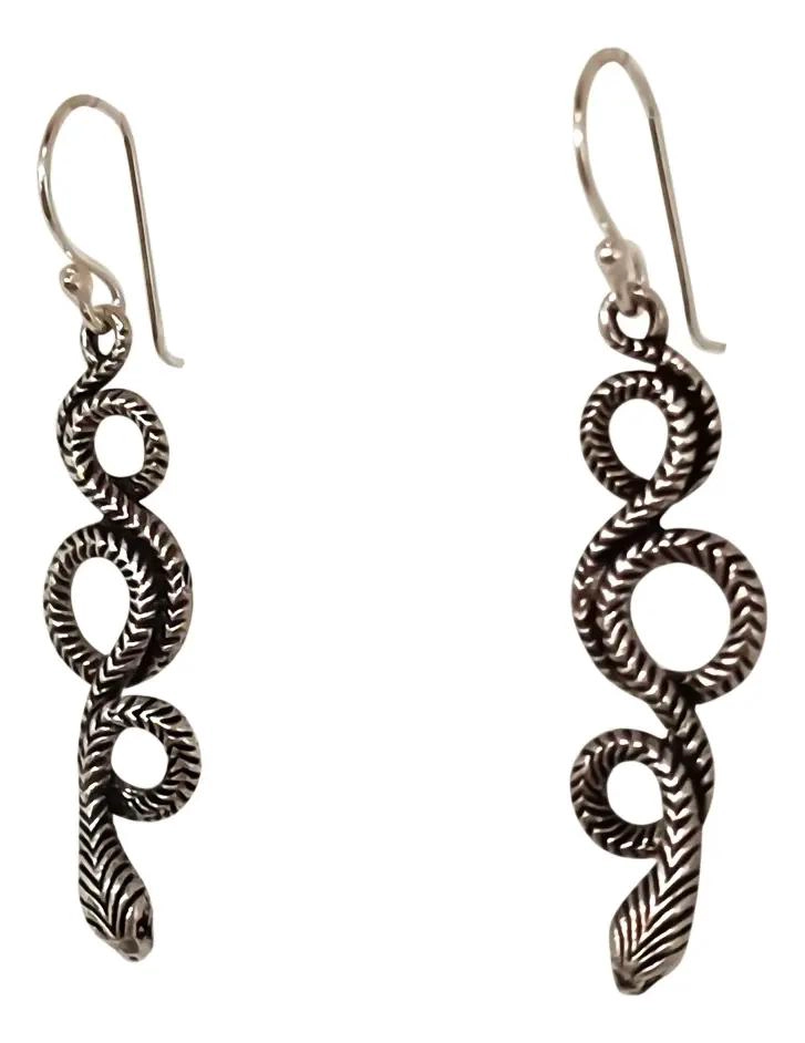 AROS COLGANTES CON DISEÑO DE SERPIENTE EN PLATA FINA 925 ENVEJECIDA - 2