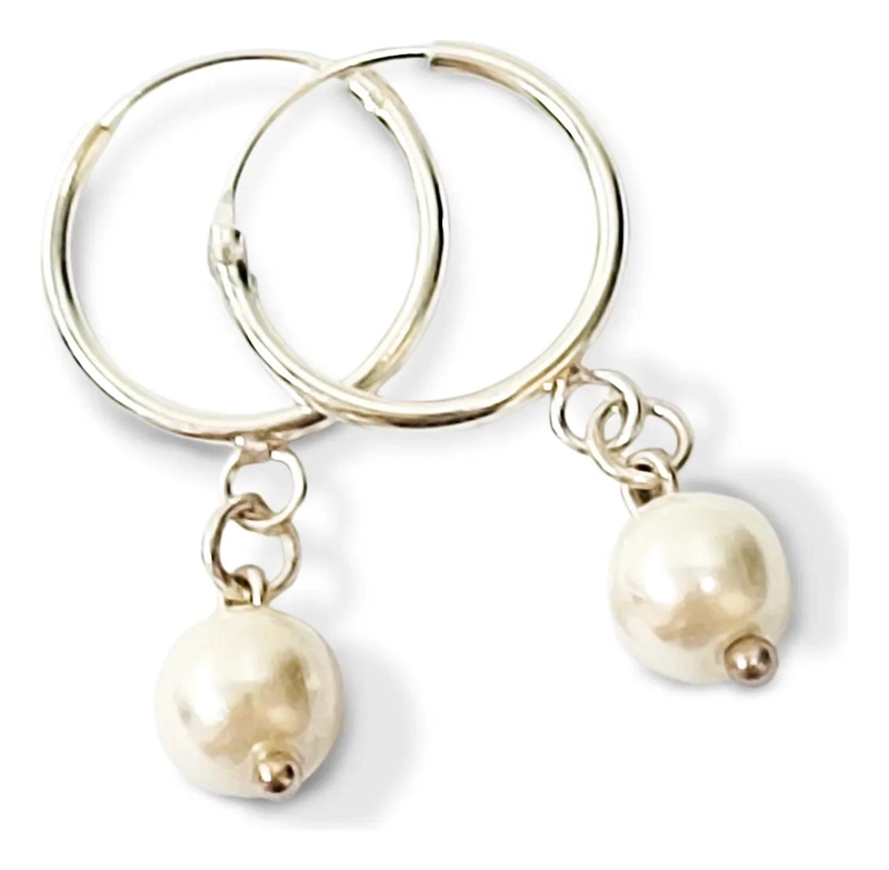 AROS ARGOLLA CON PERLA SHELLPEARL DE 6MM EN PLATA FINA 925 - 3