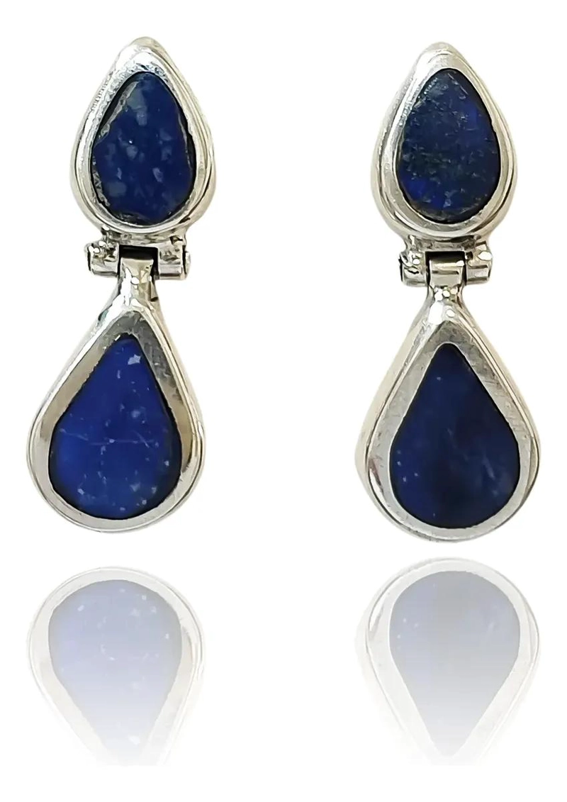 AROS CON PIEDRA LAPISLAZULI Y BISAGRA EN PLATA FINA 950 - 1