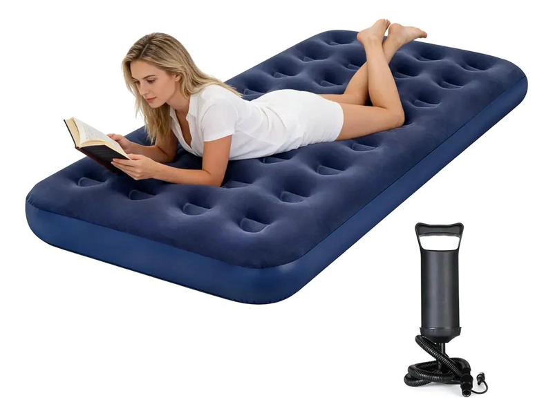 COLCHON INFLABLE INDIVIDUAL CON INFLADOR MANUAL INTEGRADO PARA USO COMODO - 1