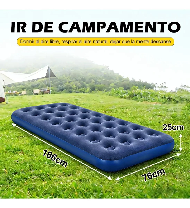 COLCHON INFLABLE INDIVIDUAL CON INFLADOR MANUAL INTEGRADO PARA USO COMODO - 2
