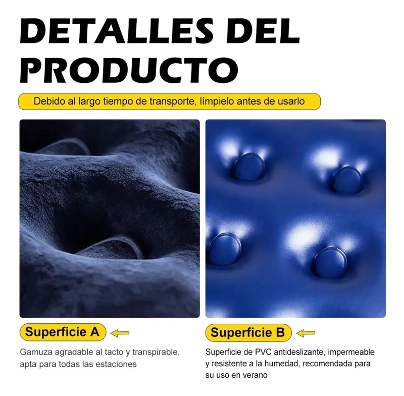 COLCHON INFLABLE INDIVIDUAL CON INFLADOR MANUAL INTEGRADO PARA USO COMODO - 3
