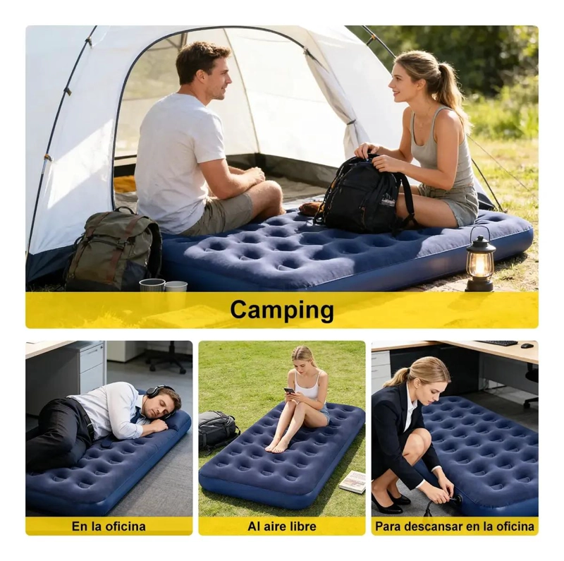 COLCHON INFLABLE INDIVIDUAL CON INFLADOR MANUAL INTEGRADO PARA USO COMODO - 5