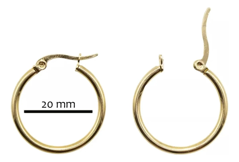 AROS ARGOLLA DE ACERO QUIRURGICO DORADO DE 20 MM EN PAR - 5