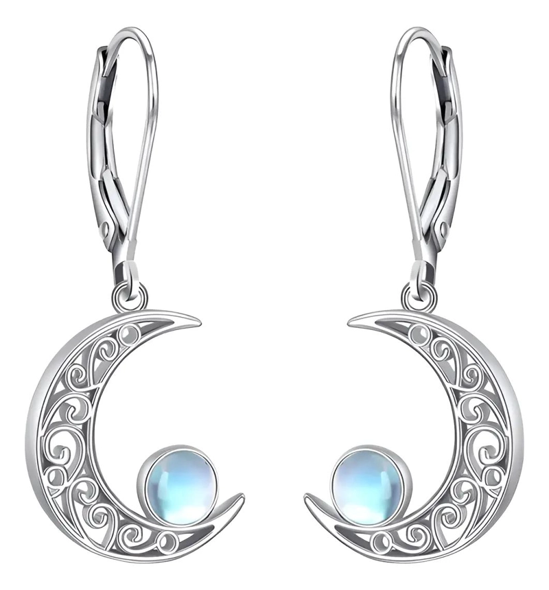 AROS DE PLATA 925 CON PIEDRA LUNA Y DISEÑO DE NUDO - 1