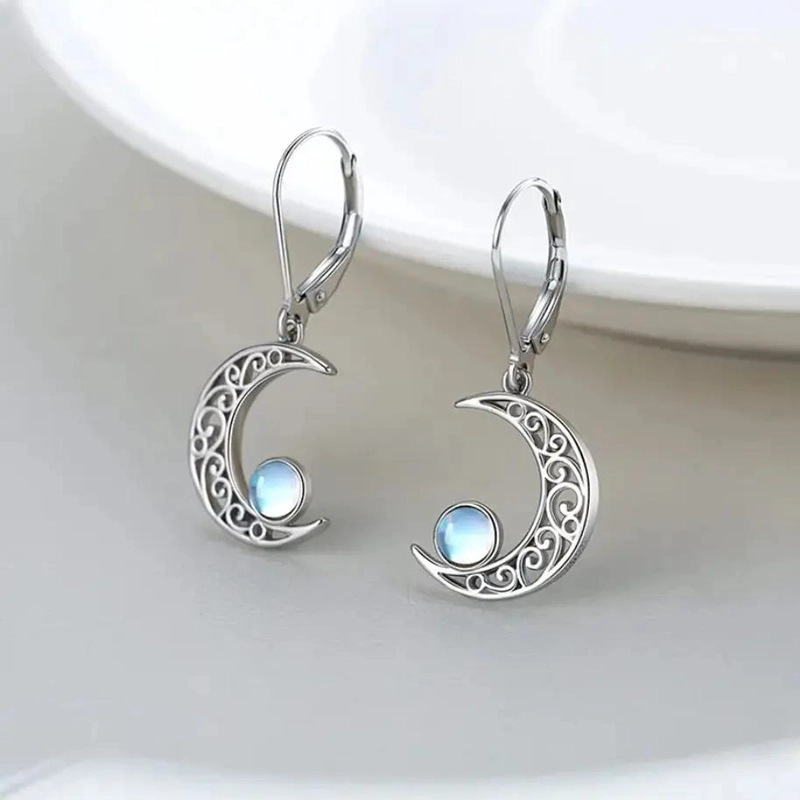 AROS DE PLATA 925 CON PIEDRA LUNA Y DISEÑO DE NUDO - 2