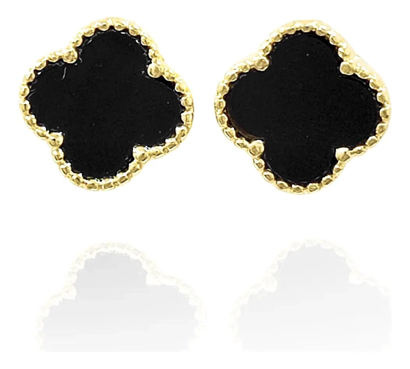 AROS CON DISEÑO DE TRE BOL ENCHAPADOS EN ORO 18K COLOR NEGRO - 1