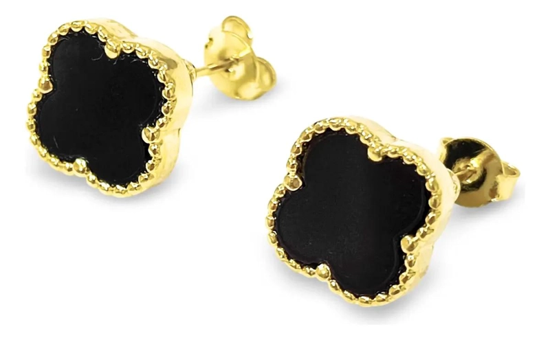 AROS CON DISEÑO DE TRE BOL ENCHAPADOS EN ORO 18K COLOR NEGRO - 2