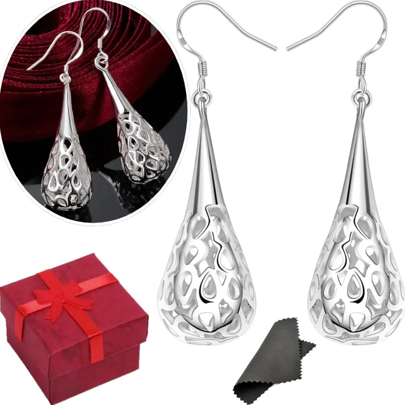 PENDIENTES DE PLATA 925 CON DISEÑO DE GOTA PARA MUJER - 1