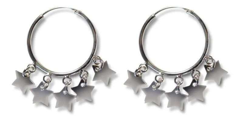 AROS ARGOLLA CON DISEÑO DE BOLITAS Y ESTRELLAS EN PLATA FINA 925 - 1