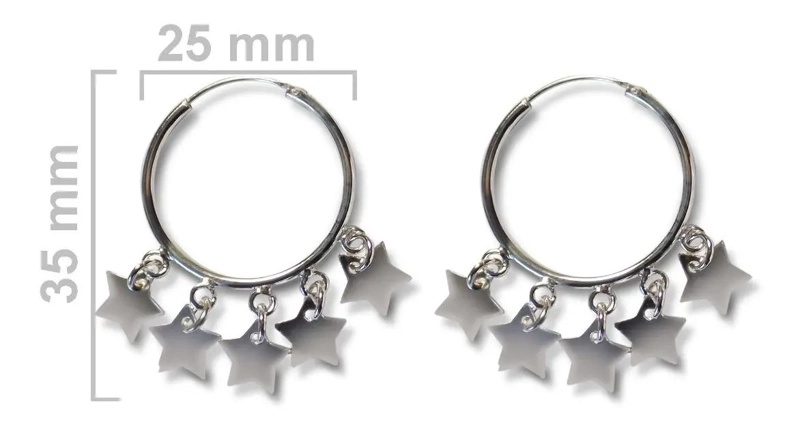 AROS ARGOLLA CON DISEÑO DE BOLITAS Y ESTRELLAS EN PLATA FINA 925 - 2