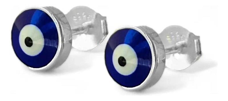 AROS CON OJO TURCO DE CRISTAL AZUL Y PLATA FINA 925 DE 7MM - 2