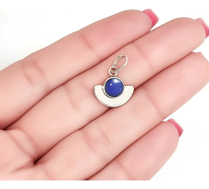 SET DE AROS Y COLGANTE REDONDOS CON LAPISLAZULI EN PLATA FINA 950 - 3