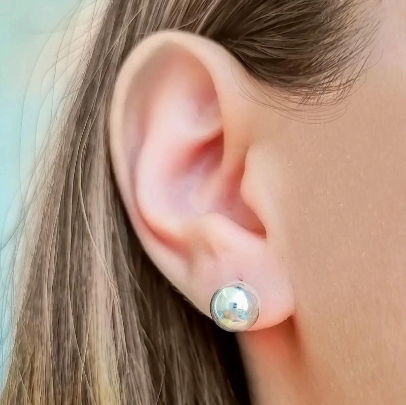 AROS DE PLATA FINA 925 CON DISEÑO DE BOLA DE 9 MM - 3