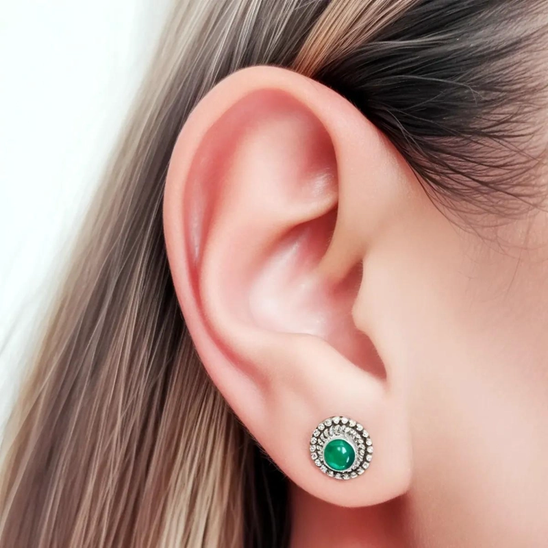 AROS DE ONIX VERDE CON PLATA FINA 925 PARA MUJER - 2