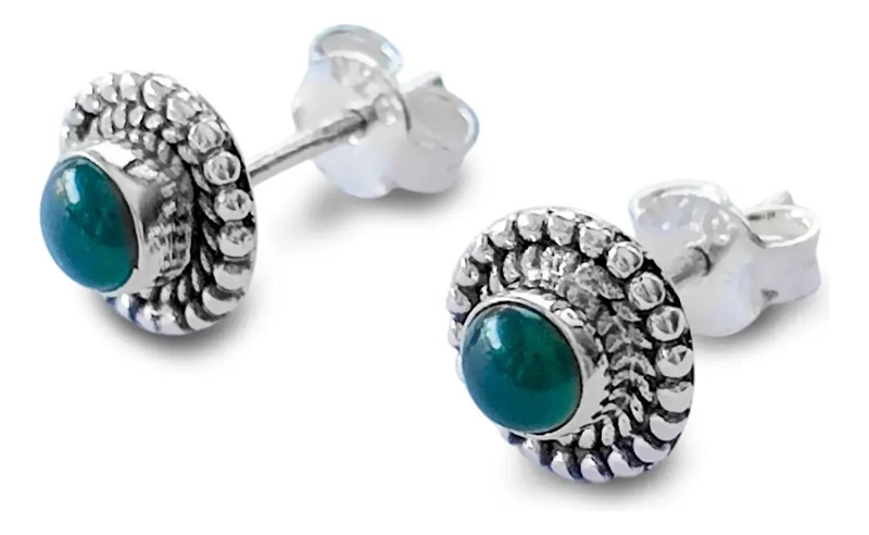 AROS DE ONIX VERDE CON PLATA FINA 925 PARA MUJER - 4