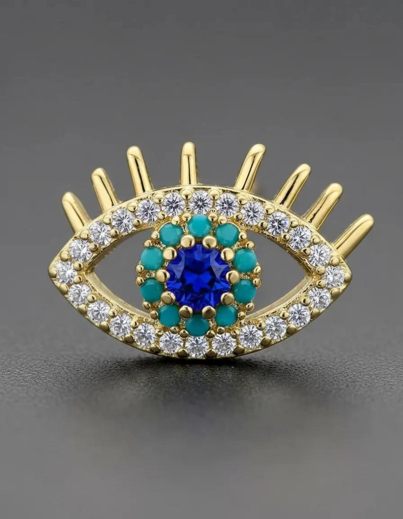 PENDIENTES DE TUERCA CON DISEÑO DE OJO TURCO Y CIRCONIA AZUL - 3