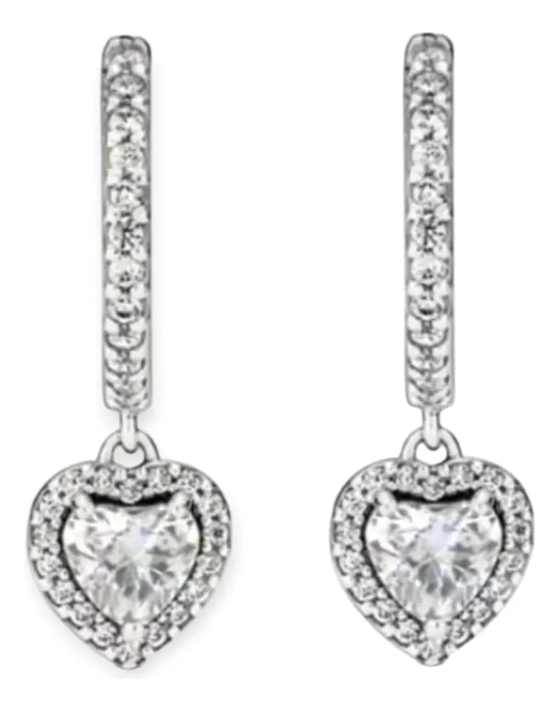 AROS EN FORMA DE CORAZON CON CIRCONES BLANCOS EN PLATA LEY 925 - 1