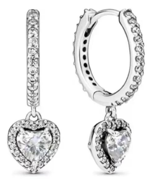 AROS EN FORMA DE CORAZON CON CIRCONES BLANCOS EN PLATA LEY 925 - 2