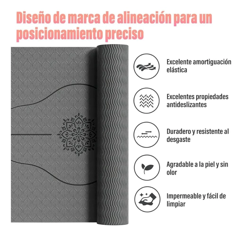 MAT DE YOGA ECOLOGICO DE 6MM CON GUIAS Y DOBLE COLOR INCLUYE BOLSO Y CORREA - 3