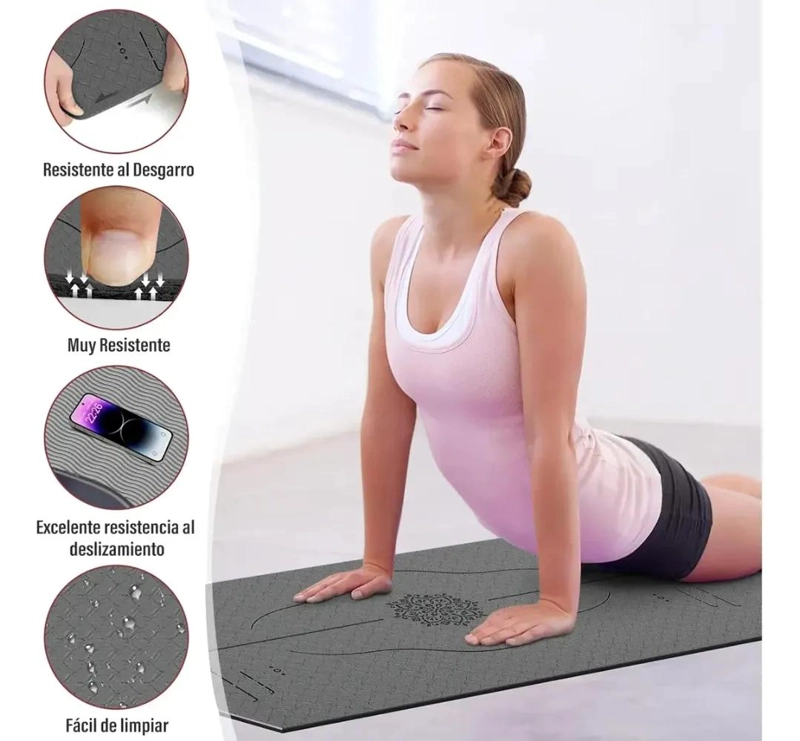 MAT DE YOGA ECOLOGICO DE 6MM CON GUIAS Y DOBLE COLOR INCLUYE BOLSO Y CORREA - 5