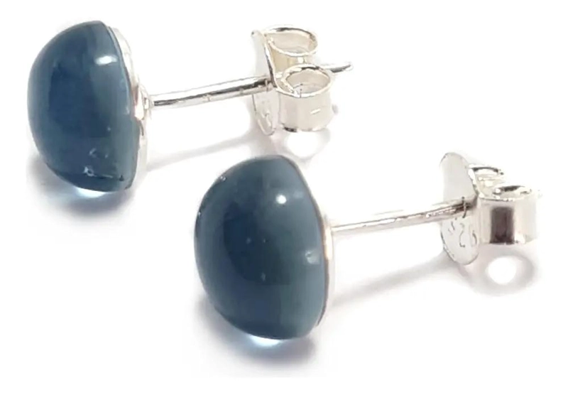 AROS DE MEDIA BOLA COLOR CELESTE DE 9MM EN PLATA FINA 925 - 2