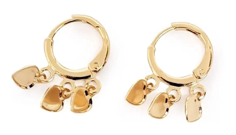 AROS ARGOLLAS CON TRES CORAZONES COLGANTES ENCHAPADOS EN ORO 18K - 1