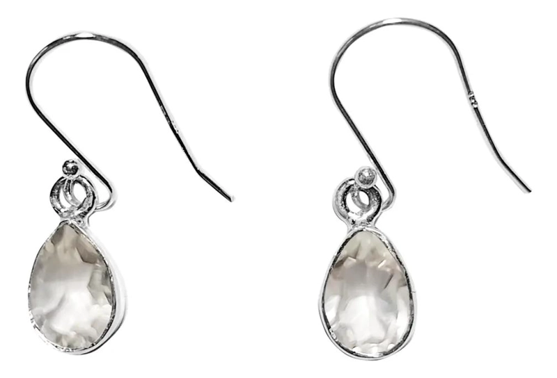AROS DELICADOS DE CUARZO BLANCO CON DISEÑO FINO EN PLATA 925 - 2