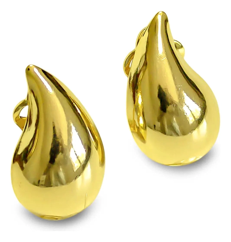 AROS TIPO GOTA CON CIERRE CLIP ENCHAPADOS EN ORO 18K ELEGANTES Y DURADEROS - 1