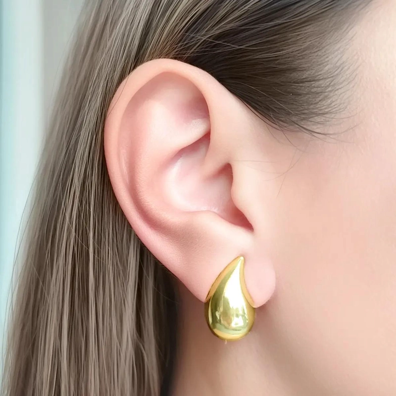 AROS TIPO GOTA CON CIERRE CLIP ENCHAPADOS EN ORO 18K ELEGANTES Y DURADEROS - 4