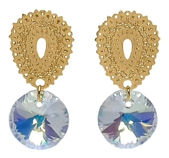 AROS CON CRISTAL AUSTRIACO AURORE BOREALE Y BAÑO EN ORO 18K - 1