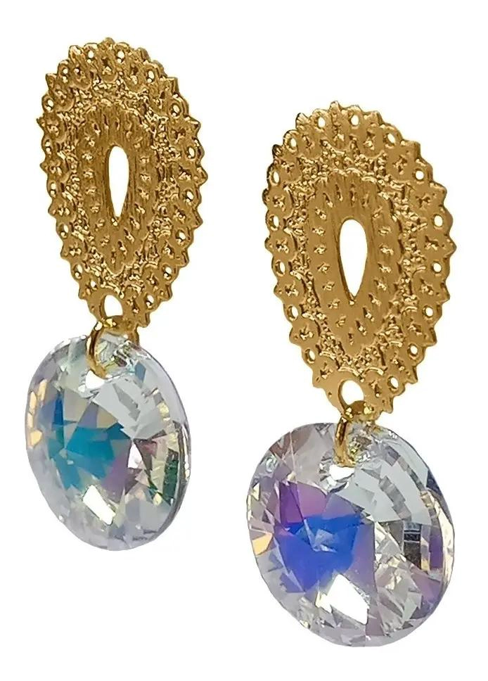 AROS CON CRISTAL AUSTRIACO AURORE BOREALE Y BAÑO EN ORO 18K - 2
